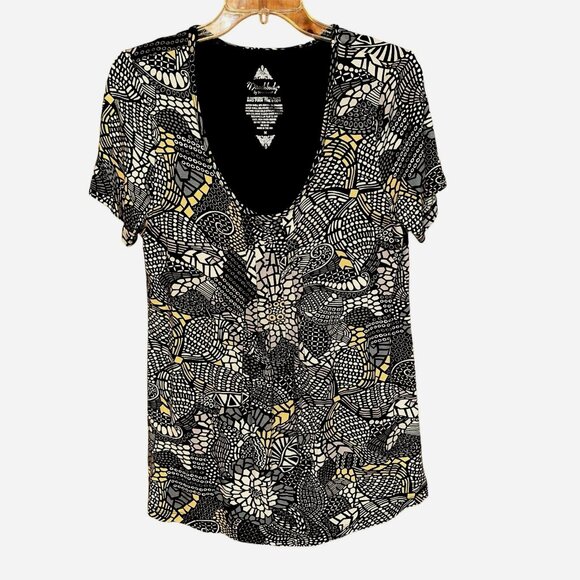 MiracleBody Geo Abstract Shapewear Top M Black White Tan  Quiet Luxury Fit - Picture 1 of 5